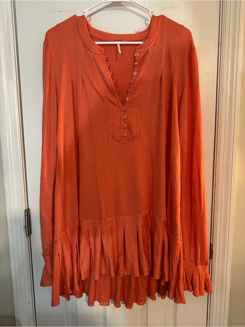 Free People Coral Button-Front Ruffle Tunic Your Girl